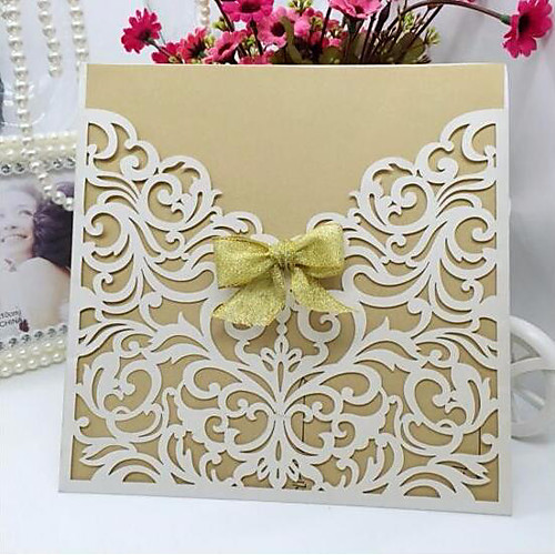 

Flat Card Wedding Invitations 10 - Invitation Cards Artistic Style Pearl Paper 6×6 (1515cm) Ribbons