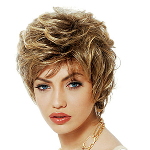 

Synthetic Wig Bangs Curly Free Part Wig Blonde Short Light golden Synthetic Hair 12 inch Women's Cute Fashionable Design Women Blonde