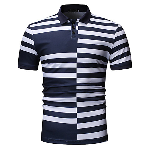 

Men's Polo Striped Short Sleeve Daily Tops White Navy Blue
