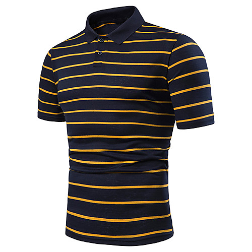

Men's Striped Patchwork Polo Shirt Collar White / Yellow / Light Blue