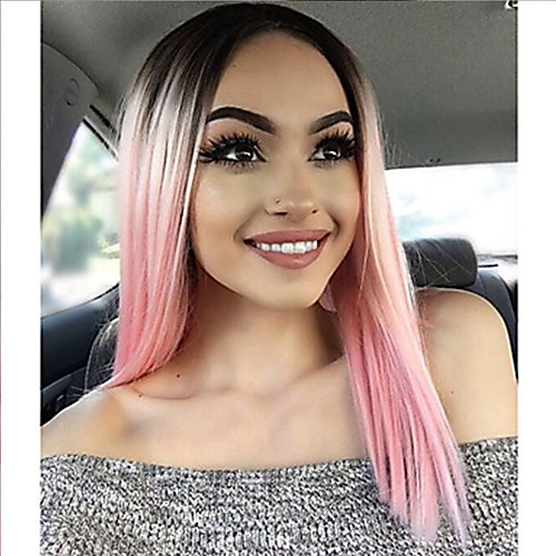 

Synthetic Lace Front Wig Straight Middle Part Lace Front Wig Pink Ombre Short Black / Pink Synthetic Hair 12-14 inch Women's Adjustable Heat Resistant Women Pink Ombre / Natural Hairline