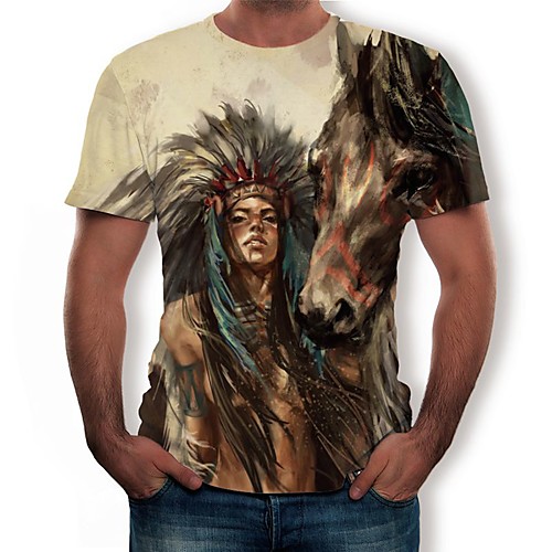 

Men's Plus Size 3D Graphic Print T-shirt - Cotton Round Neck Light gray