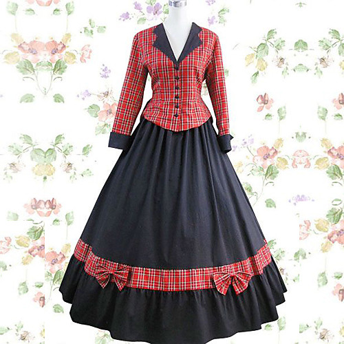 

Vintage Princess Lolita Rococo Dress Cosplay Costume Female Japanese Cosplay Costumes Black / Red Patchwork Long Sleeve Maxi Long Length / Victorian