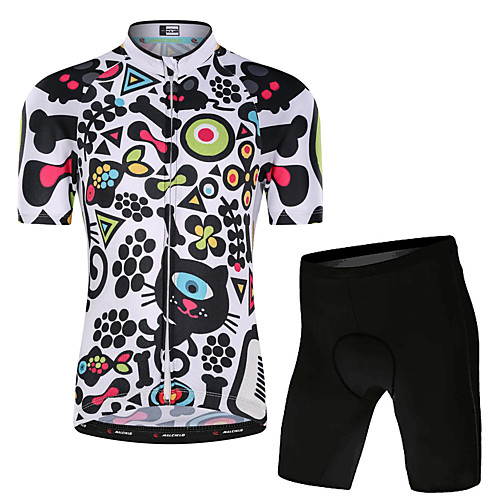 

Malciklo Boys' Girls' Short Sleeve Cycling Jersey with Shorts - Kid's Lycra White Floral Botanical Bike Clothing Suit UV Resistant Breathable Quick Dry Moisture Wicking Reflective Strips Sports