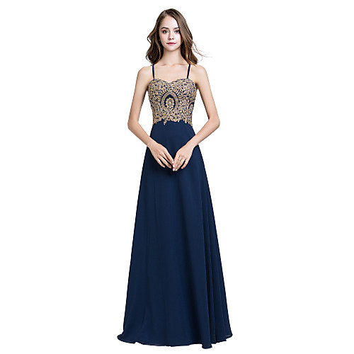 

A-Line Glittering Elegant Wedding Guest Formal Evening Dress Spaghetti Strap Sleeveless Sweep / Brush Train Chiffon with Crystals Appliques 2021