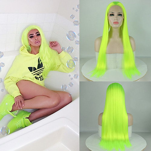 

Synthetic Wig Synthetic Lace Front Wig Straight Matte Jenner Free Part Lace Front Wig Long fluorescent green Synthetic Hair 24inch Women's Classic Synthetic Fashion Green