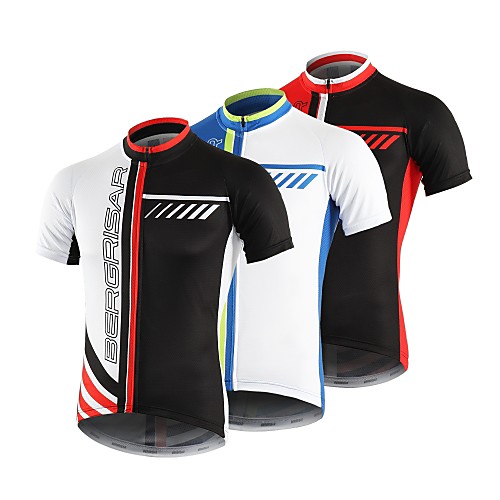 

BERGRISAR Men's Short Sleeve Cycling Jersey Black / Red Blue / White Black / White Stripes Bike Jersey Top Mountain Bike MTB Road Bike Cycling Breathable Quick Dry Reflective Strips Sports Clothing