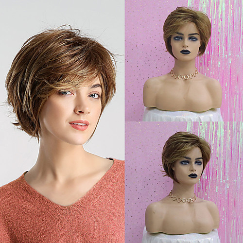 

Synthetic Wig Straight Natural Straight Pixie Cut Layered Haircut Asymmetrical Wig Short Brown Synthetic Hair 10 inch Women's Fashionable Design Synthetic Hot Sale Brown HAIR CUBE / Natural Hairline