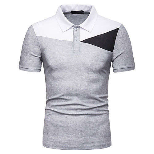 

Men's Polo Check Color Block Patchwork Print Short Sleeve Holiday Tops Basic Chinoiserie White Black Gray