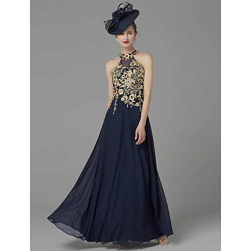 

Sheath / Column Mother of the Bride Dress Plus Size Elegant Vintage Halter Neck Floor Length Jersey Sleeveless with Appliques 2021