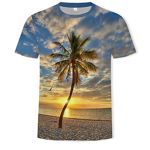 

Men's Graphic Scenery Print T-shirt Basic Boho Casual / Daily Plus Size Round Neck Rainbow / Short Sleeve