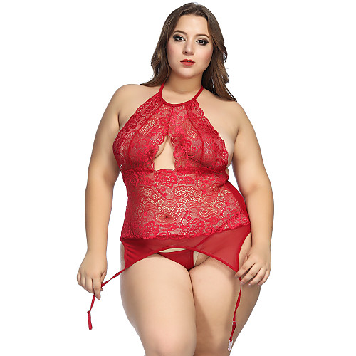 

Plus Size Polyester Bras & Panties Sets Sexy Solid Colored Wedding Lace