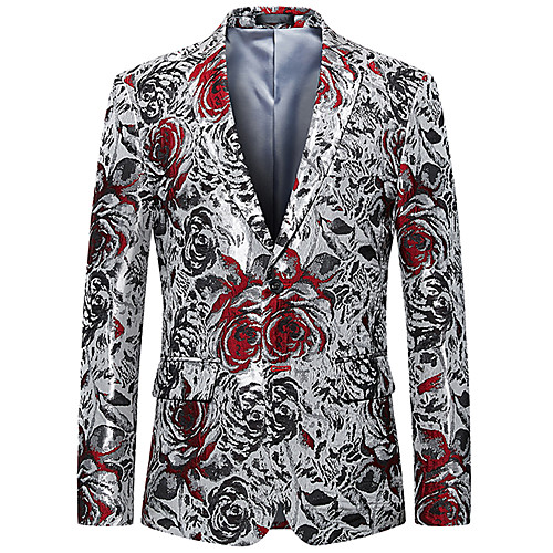 

Silver Floral Regular Fit Rayon / Polyester Men's Suit - Notch lapel collar / Plus Size