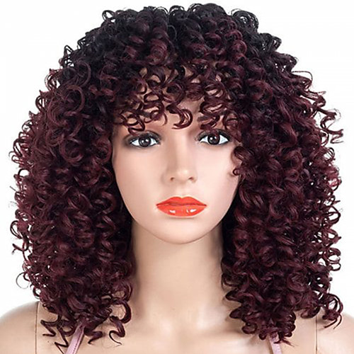 

Synthetic Wig Bangs Afro Curly Spiral Curl Free Part Wig Medium Length Black / Burgundy Brown / Burgundy Synthetic Hair 18 inch Women's Women Synthetic For Black Women Burgundy Brown