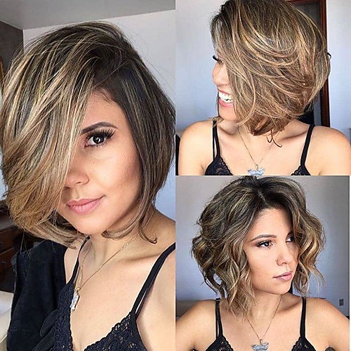 

Synthetic Wig Ombre Straight Beyonce Bob Short Bob Side Part Wig Short Medium Brown / Bleached Blonde Synthetic Hair 10 inch Women's Elastic Women Easy dressing Brown