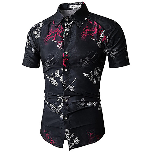 

Men's Floral Geometric Print Shirt Classic Collar Black