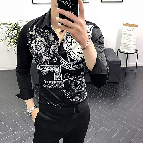 

Men's Tribal Print Shirt White / Black / Long Sleeve