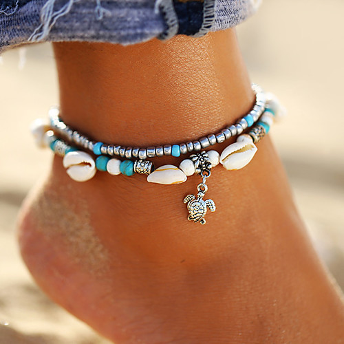 

Ankle Bracelet Bohemian Casual / Sporty Women's Body Jewelry For Daily Holiday Double Layered Turquoise Shell Alloy Turtle Shell Silver 1pc