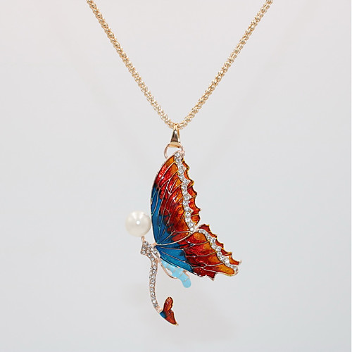 

Women's Pendant Necklace Necklace Long Necklace Classic Butterfly Animal Unique Design Rustic Trendy Fashion Imitation Pearl Gold Plated Chrome Rainbow 70 cm Necklace Jewelry 1pc For Holiday Club