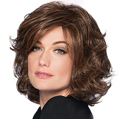 

Synthetic Wig Bangs Curly Side Part Wig Medium Length Brown / Burgundy Synthetic Hair 10 inch Women's Women Synthetic Easy dressing Dark Brown