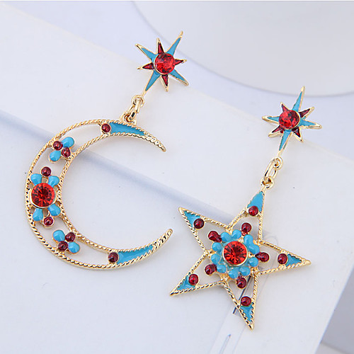 

Women's Drop Earrings Earrings Mismatch Earrings Hollow Moon Star Colorful Fashion European Imitation Diamond Earrings Jewelry Gold For 1 Pair