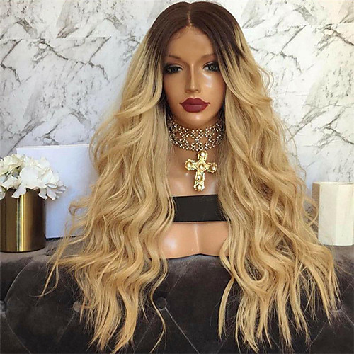 

Human Hair Lace Wig kinky Straight Middle Part Wig Long Light Blonde Synthetic Hair 26 inch Women's Women Dark Brown