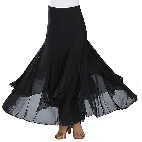 

Ballroom Dance Skirts Pleats Split Joint Gore Women's Training Performance Natural Mesh Tulle