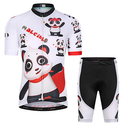 

Malciklo Boys' Girls' Short Sleeve Cycling Jersey with Shorts - Kid's Lycra White Floral Botanical Bike Clothing Suit UV Resistant Breathable Quick Dry Moisture Wicking Reflective Strips Sports