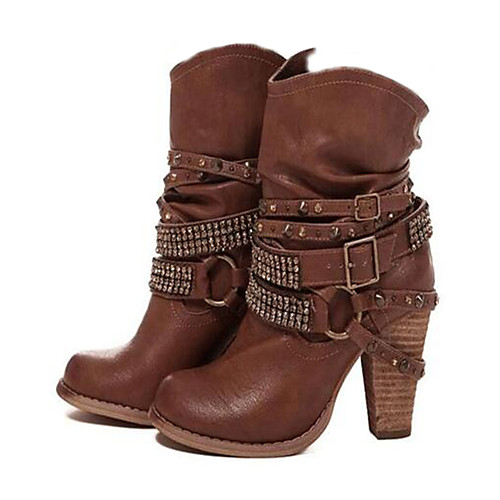 

Women's Faux Leather / PU(Polyurethane) Spring & Fall / Fall & Winter Boots Chunky Heel Coffee / Brown / Khaki / Party & Evening