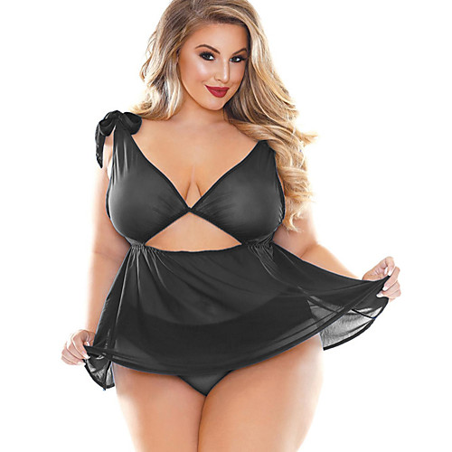 

Women's Backless Plus Size Super Sexy Suits Nightwear Solid Colored Blue Black Red XXXL XXXXL XXXXXL / Strap