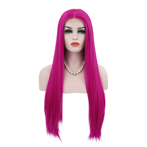 

Synthetic Lace Front Wig Straight Middle Part Lace Front Wig Long PinkRed Synthetic Hair 18-24 inch Women's Adjustable Heat Resistant Party Rose Pink
