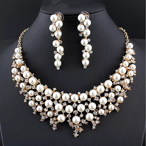 

Women's White Pearl Earrings Bridal Jewelry Sets Pearl Necklace Retro Princess Luxury Sweet Fashion Boho Elegant Bridal Imitation Pearl Earrings Jewelry Gold For Wedding Party Engagement Gift Prom 1