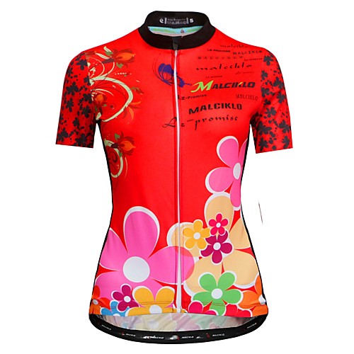 

Malciklo Women's Short Sleeve Cycling Jersey Red Black Floral Botanical Bike Jersey Top Mountain Bike MTB Road Bike Cycling Breathable Quick Dry Anatomic Design Sports Clothing Apparel / Race Fit