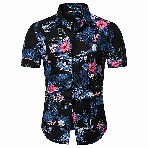 

Men's Floral Graphic Print Shirt - Cotton Basic Street chic Holiday Going out Casual / Daily Classic Collar Rainbow / Short Sleeve / Beach