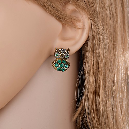 

Women's Cubic Zirconia Stud Earrings Classic Owl Vintage European Cute Earrings Jewelry Green For Daily Holiday Street Work Festival 1 Pair