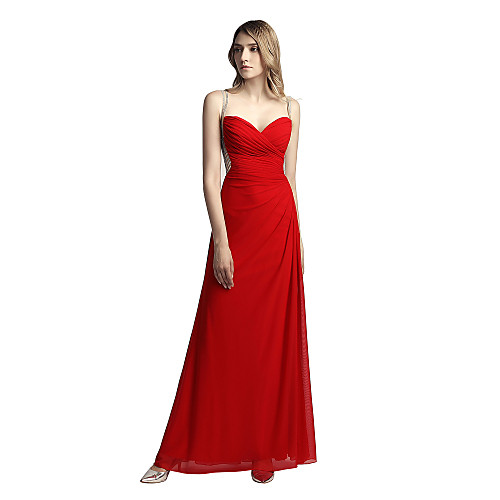 

A-Line Beautiful Back Elegant Wedding Guest Formal Evening Valentine's Day Dress Spaghetti Strap Sleeveless Floor Length Spandex with Ruched Beading 2021