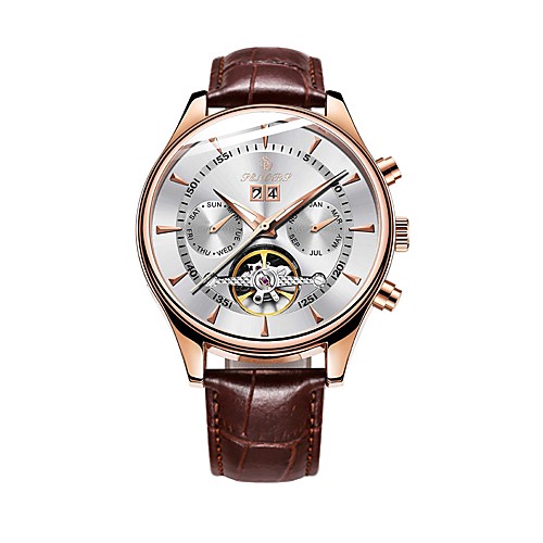 

Men's Mechanical Watch Automatic self-winding Leather Black / Brown 30 m Calendar / date / day Tourbillon Analog Casual - Black Gold / White Black / Rose Gold