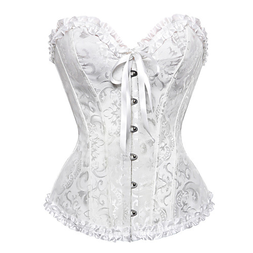 

Women's Lace up Top Satin Floral Lacing Corset Boned Overbust Body Shaper Bustier