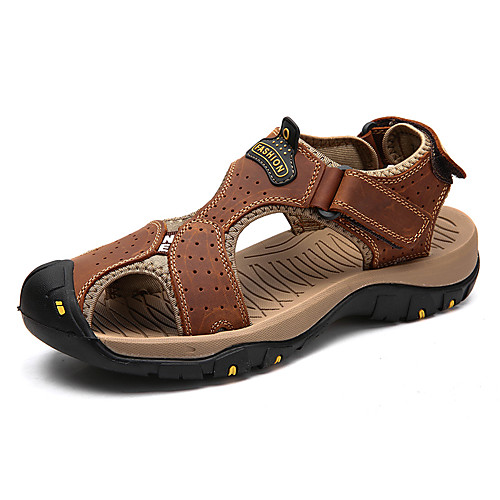 

Men's Fall / Spring & Summer Casual Daily Outdoor Sandals Nappa Leather Breathable Non-slipping Shock Absorbing Light Brown / Dark Brown / Black