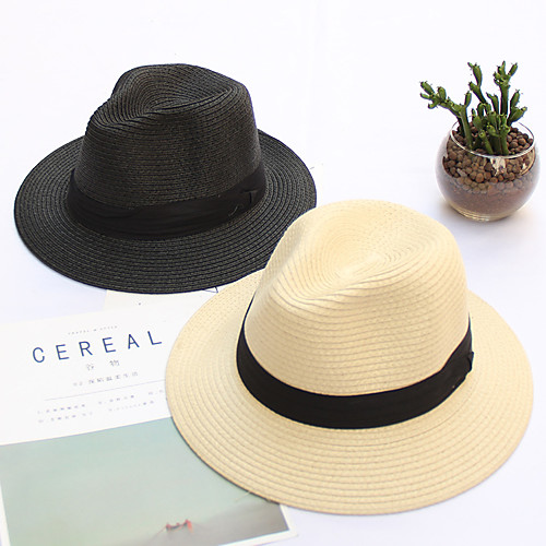 

Men's Party Basic Straw Straw Hat-Solid Colored All Seasons Beige Light Brown Khaki