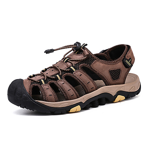 

Men's Fall / Spring & Summer Casual Daily Outdoor Sandals Nappa Leather Breathable Non-slipping Shock Absorbing Dark Brown / Black / Khaki