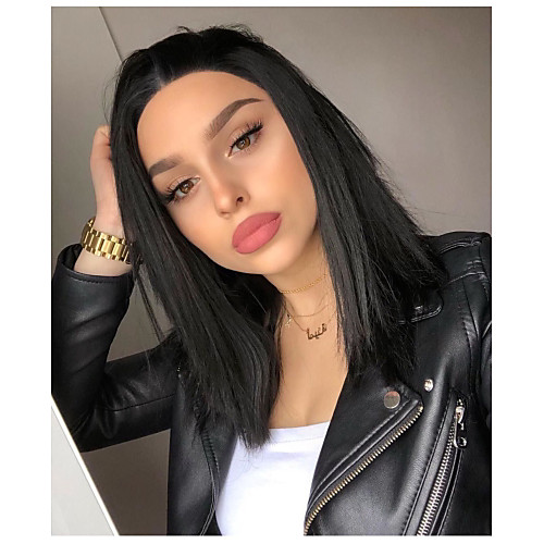 

Synthetic Lace Front Wig Straight Kardashian Straight Bob Middle Part Lace Front Wig Short Dark Brown Natural Black Synthetic Hair 10-12 inch Women's Natural Hairline Black