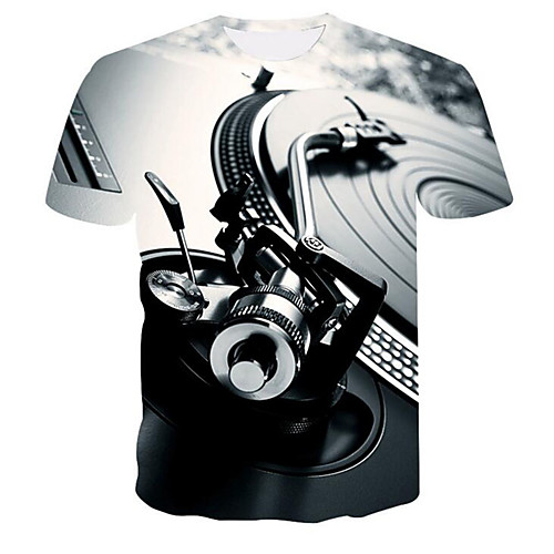

Men's Plus Size Graphic Machine Print T-shirt Round Neck Gray