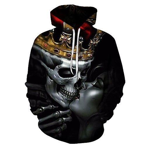 

Men's Hoodie 3D / Skull Hooded Party / Casual Loose Black M L XL XXL XXXL