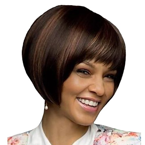 

Synthetic Wig Bangs Afro Natural Straight Bob Free Part Wig Short Dark Brown / Dark Auburn Synthetic Hair 12 inch Women's Fashionable Design Women Synthetic Brown