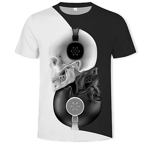

Men's Daily T-shirt 3D Graphic Skull Print Short Sleeve Tops Streetwear Exaggerated Round Neck Black / Summer