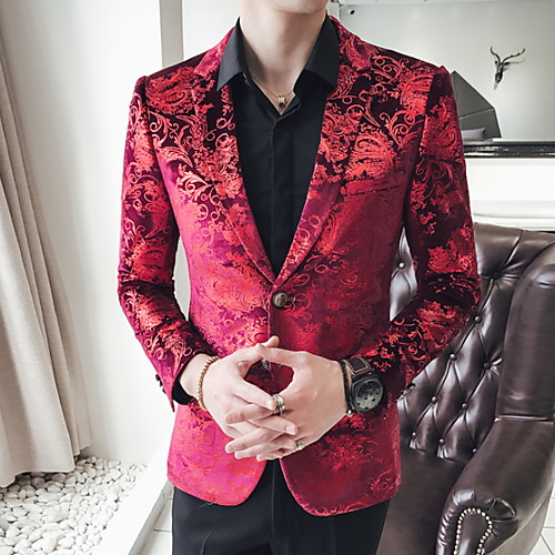 

Men's Plus Size Blazer Notch Lapel Polyester Red / Slim