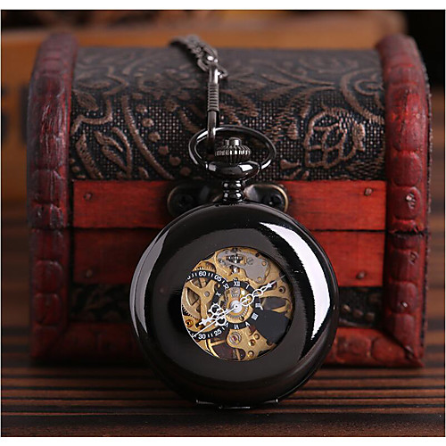 

Men's Pocket Watch Automatic self-winding Black Casual Watch Large Dial Analog Vintage Steampunk Skeleton - Black
