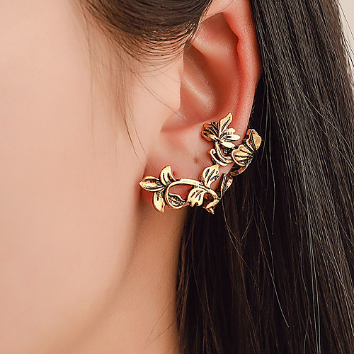 

Women's Clip on Earring Ear Cuff Climber Earrings Sculpture Flower Simple Vintage European Earrings Jewelry Gold / Silver For Daily Carnival Street Work Festival 1pc