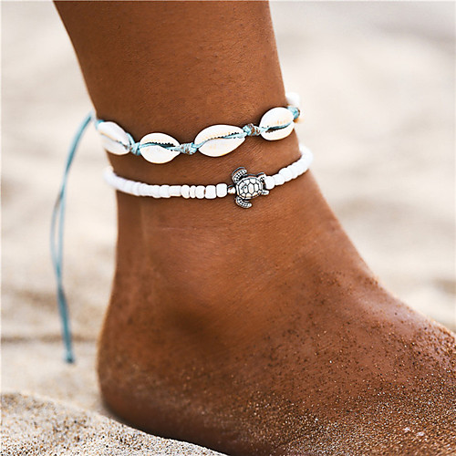 

Ankle Bracelet feet jewelry Bohemian Fashion Women's Body Jewelry For Daily Holiday Braided Shell Alloy Turtle Shell White 2pcs